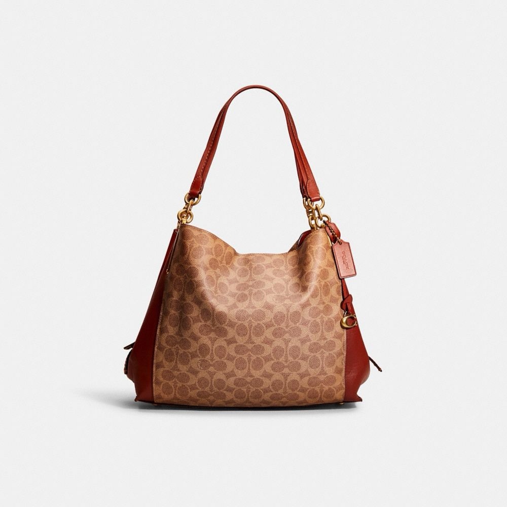 Coach 79697 Signature Jacquard Dalton 31 Tan and Brown Shoulder Bag